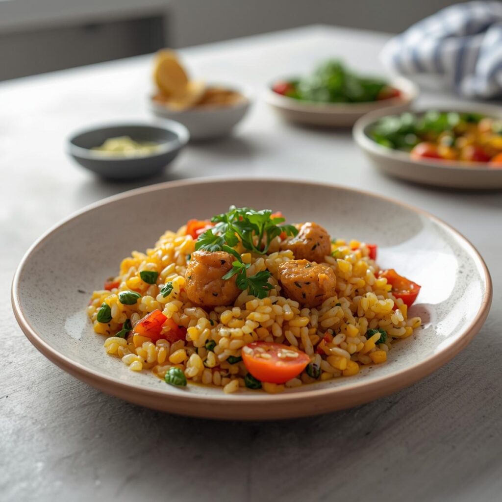 Couscous salad with fresh vegetables and herbs