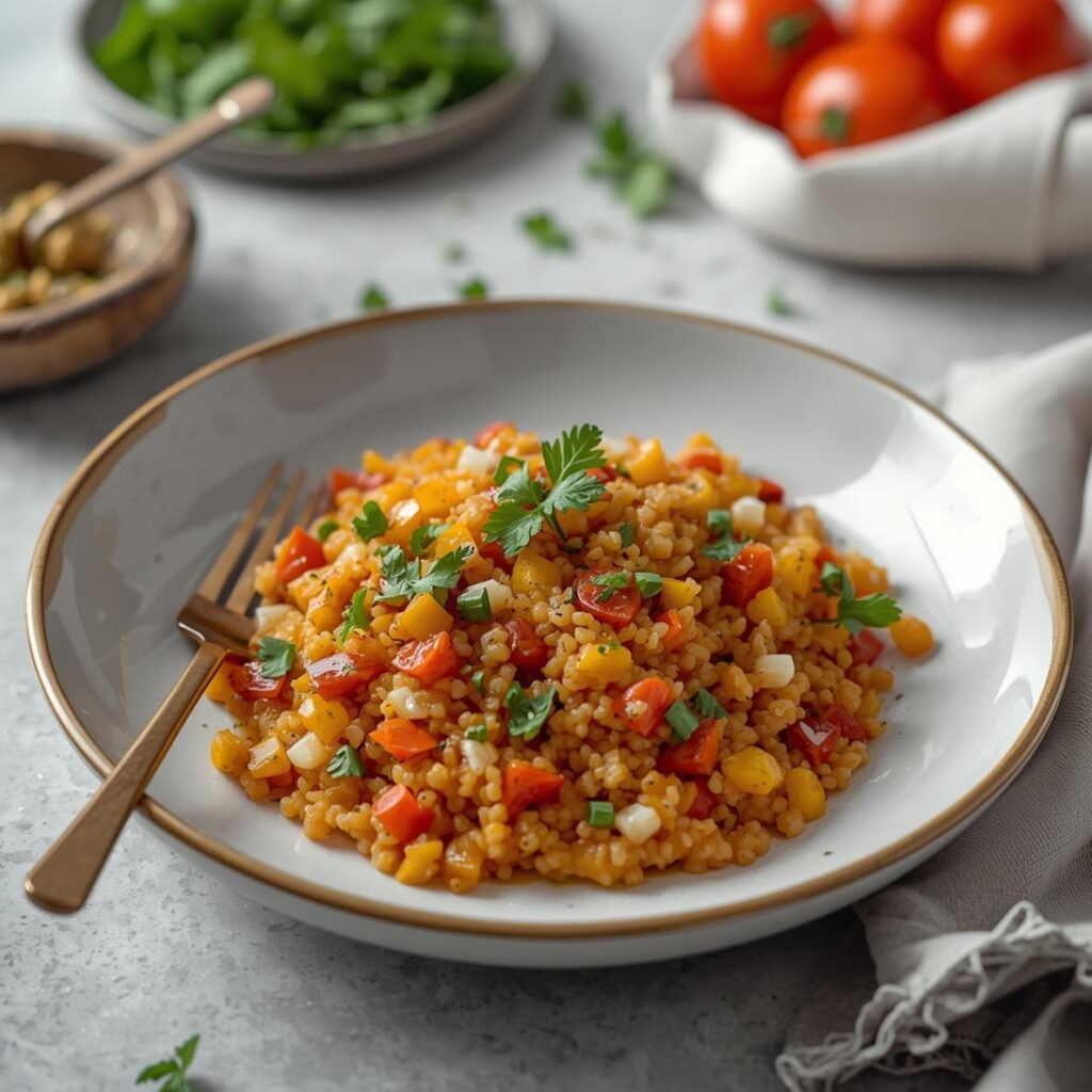 Traditional Moroccan couscous served with vegetables and meat