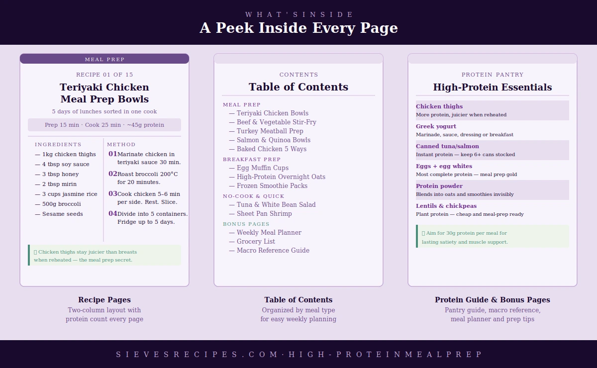 high protein meal prep recipes ebook inside pages — chicken teriyaki bowl layout