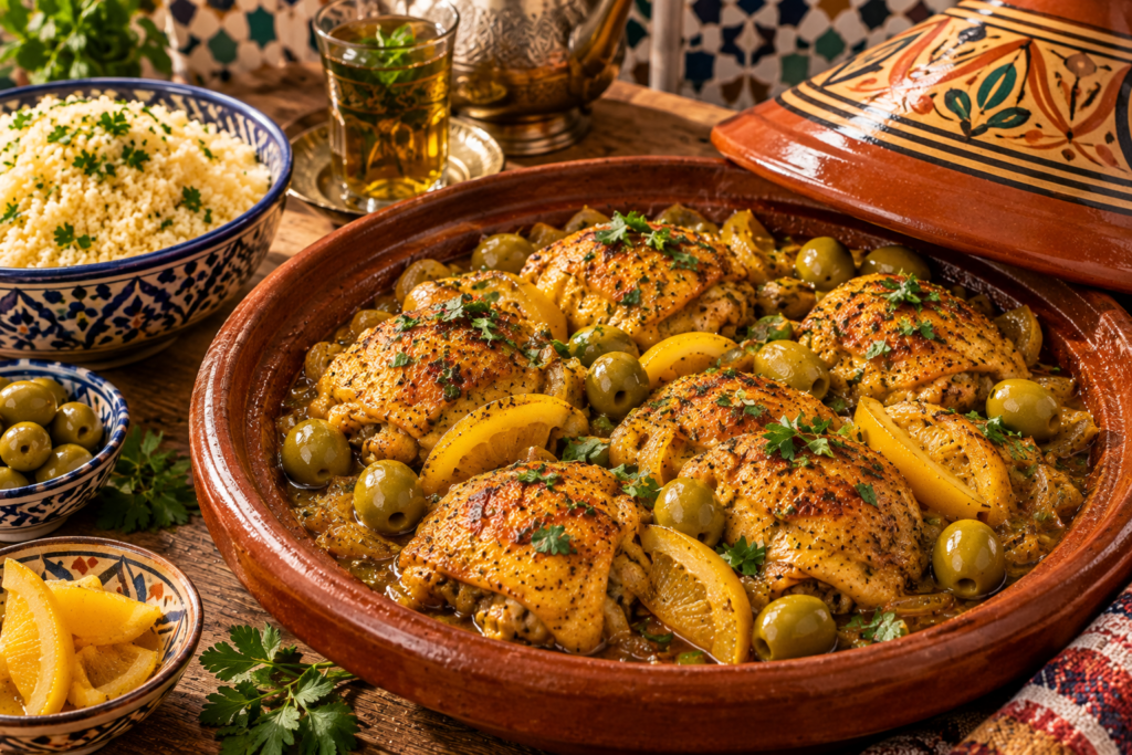 Moroccan chicken with preserved lemon and olives, a flavorful chicken dinner idea