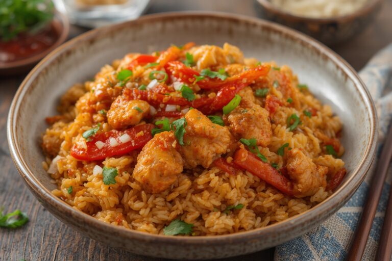 Spicy Chicken Fried Rice Recipe - better than takeout in 20 minutes